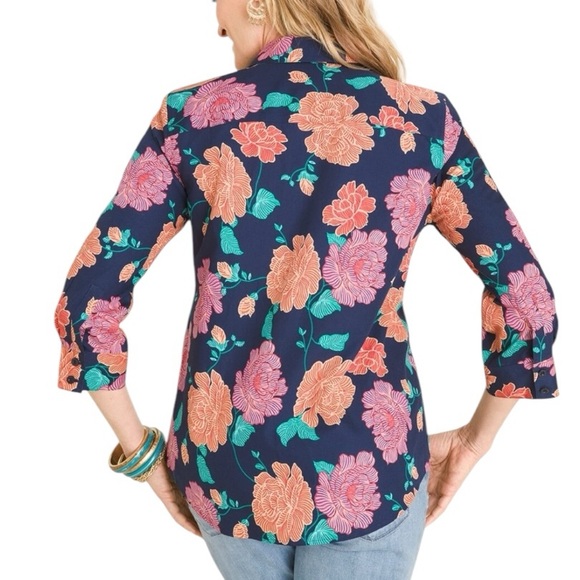 Chicos No-Iron 3/4 Sleeve Floral Button Down Top Blouse Size 4-6 Small Mature - Picture 3 of 9